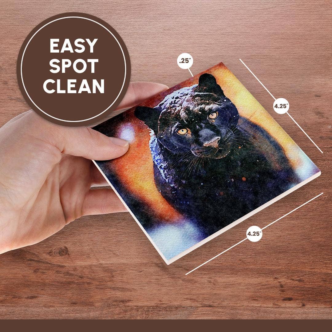3dRose - Wholesale Coasters - 3dRose, Panther With Snow On His Head Image Of Watercolor Painting, Coaster6