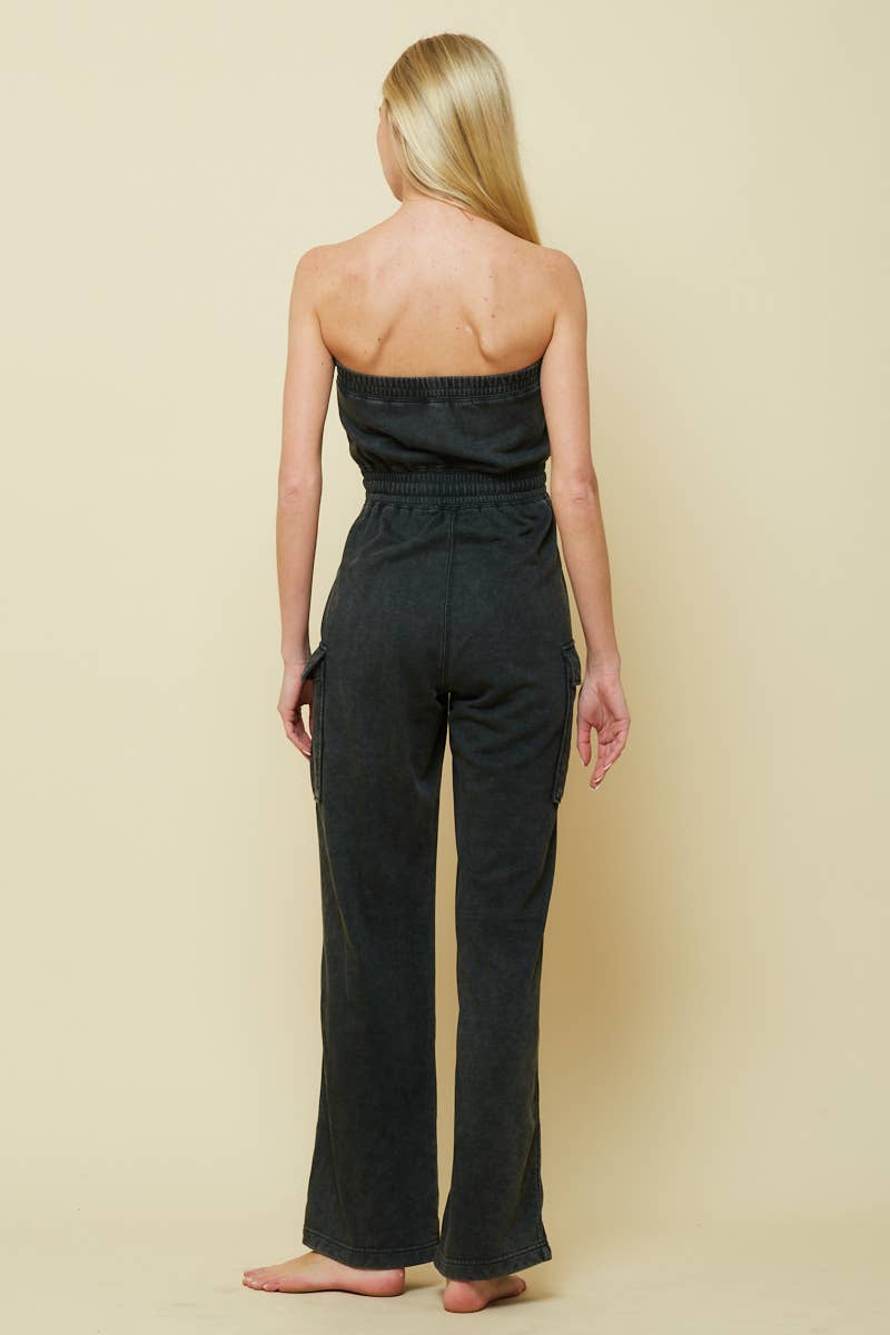 black 7096- WASHED TUBE TOP JUMPSUIT for wholesale on Faire4