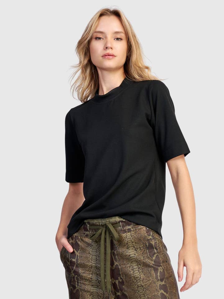 Essential Heavyweight Mockneck Tee, Black for wholesale by Alembika