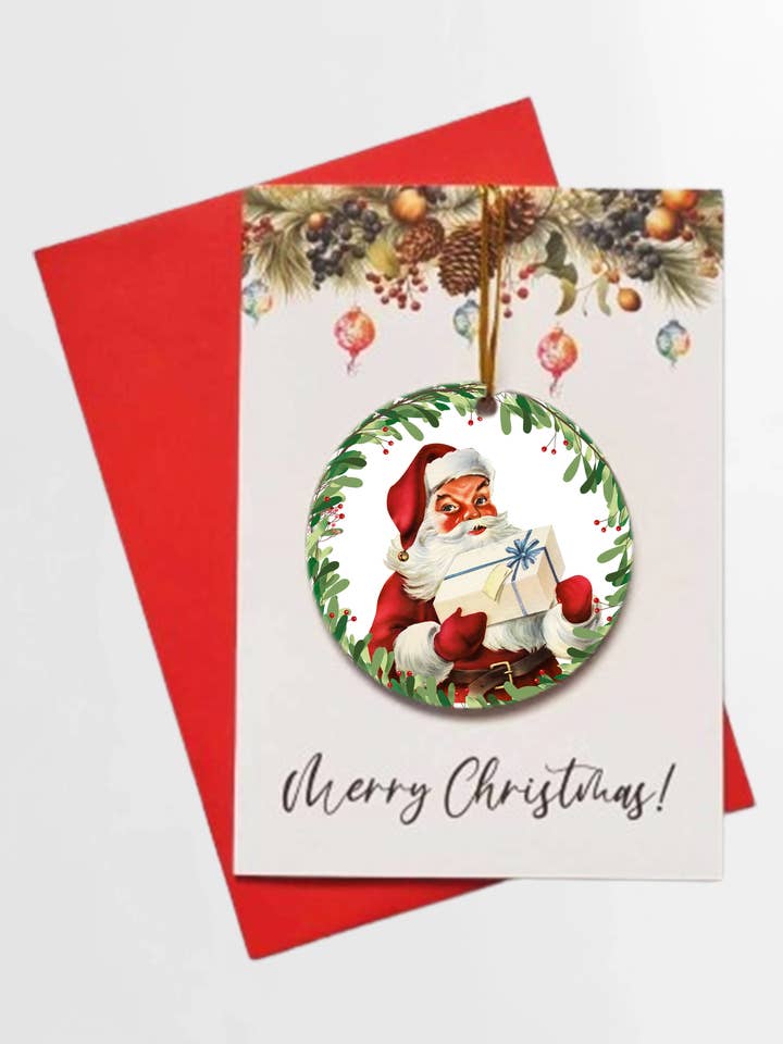 Merry Christmas Vintage Santa Card + DETACHABLE BAUBLE for wholesale by Homemade Hollydays Wholesale