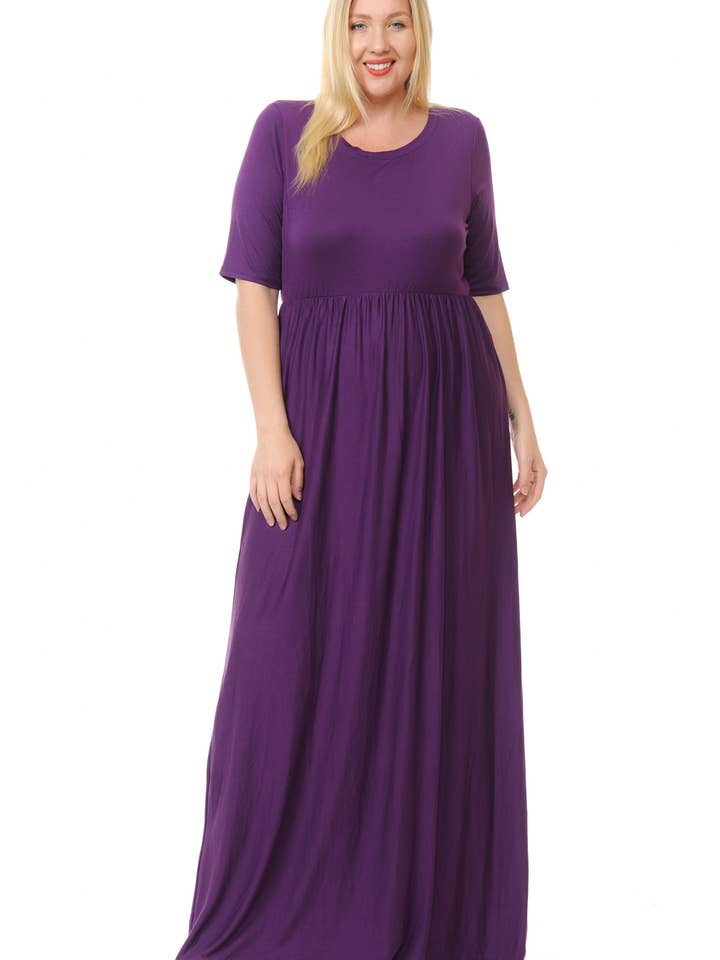 Purple Plus Size Empire Maxi Dress with Pockets -CD43411C-PL for wholesale on Faire2