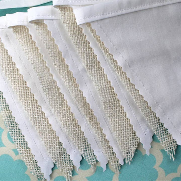 edeenut - Wholesale Bunting/Garland - Bunting. Burlap White up-cycled. Party banner. Holiday decor