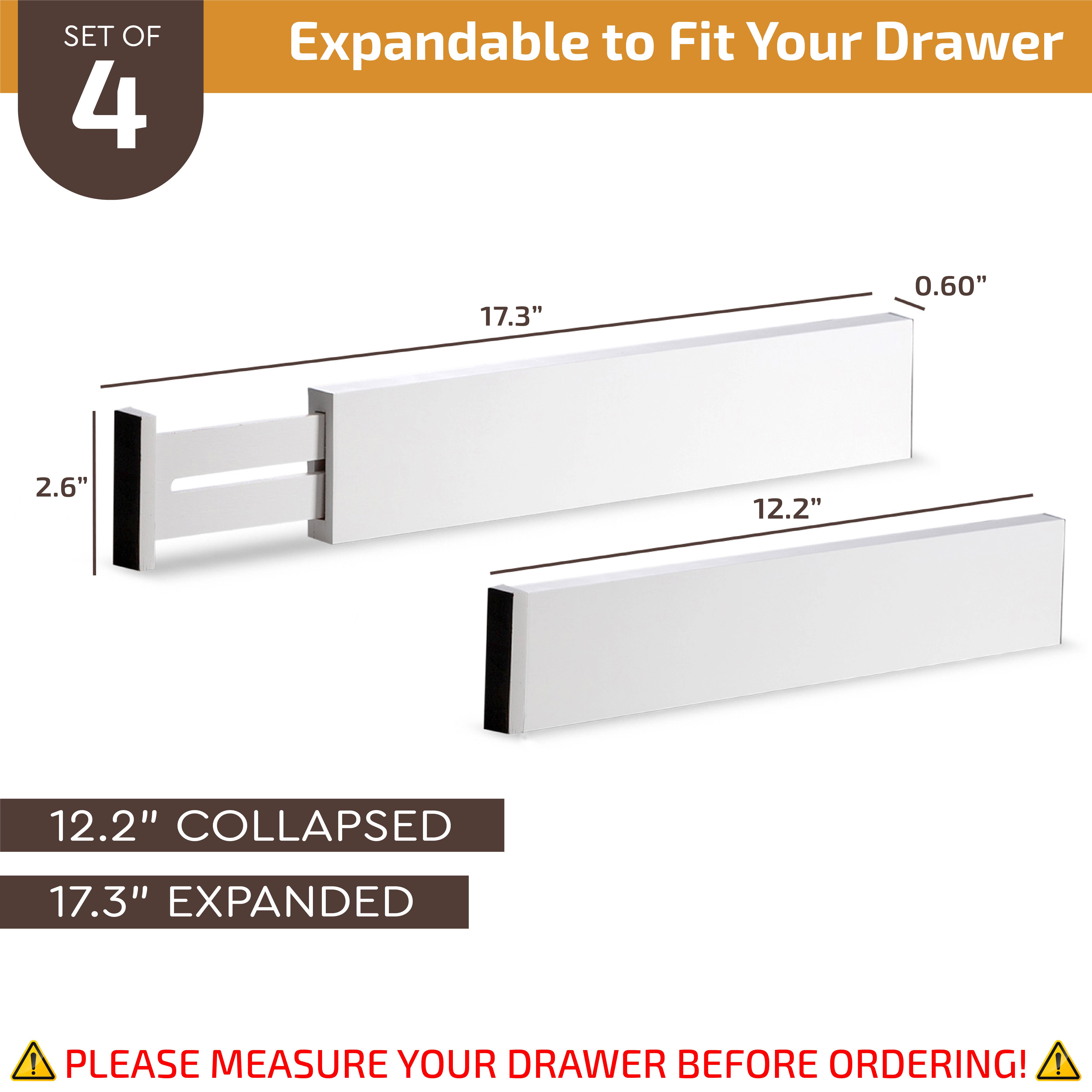 Bambusi - Wholesale Drawer Organizer - Bamboo Drawer Dividers, Adjustable, 4-Pack (White)6