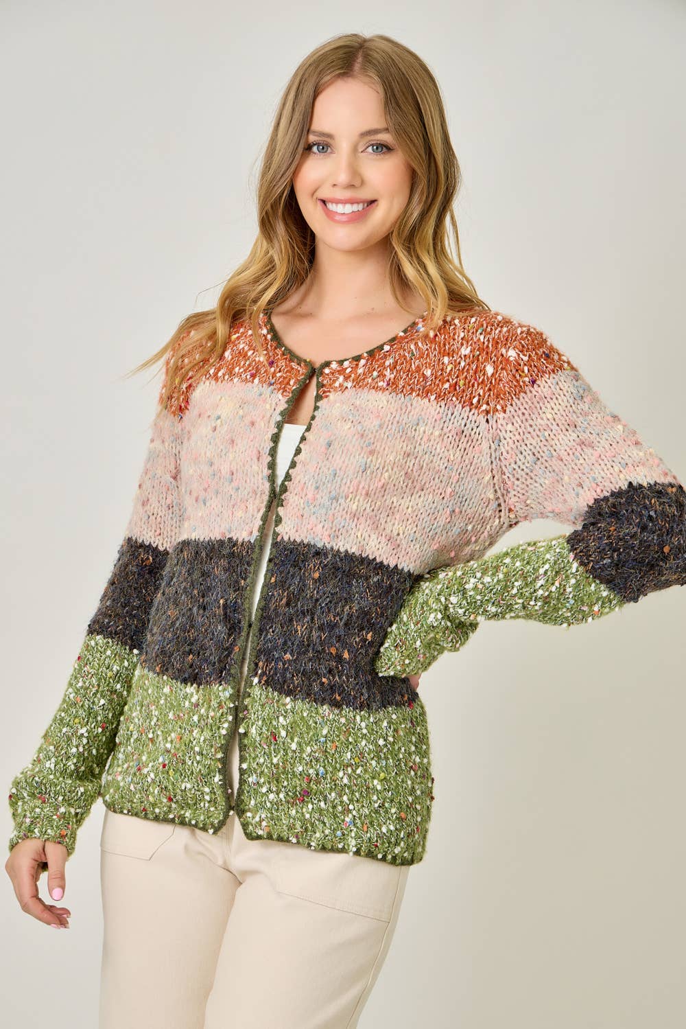 Mystree - Wholesale Cardigan - Women's - 61203 Melange Color Blocked Cardigan 19