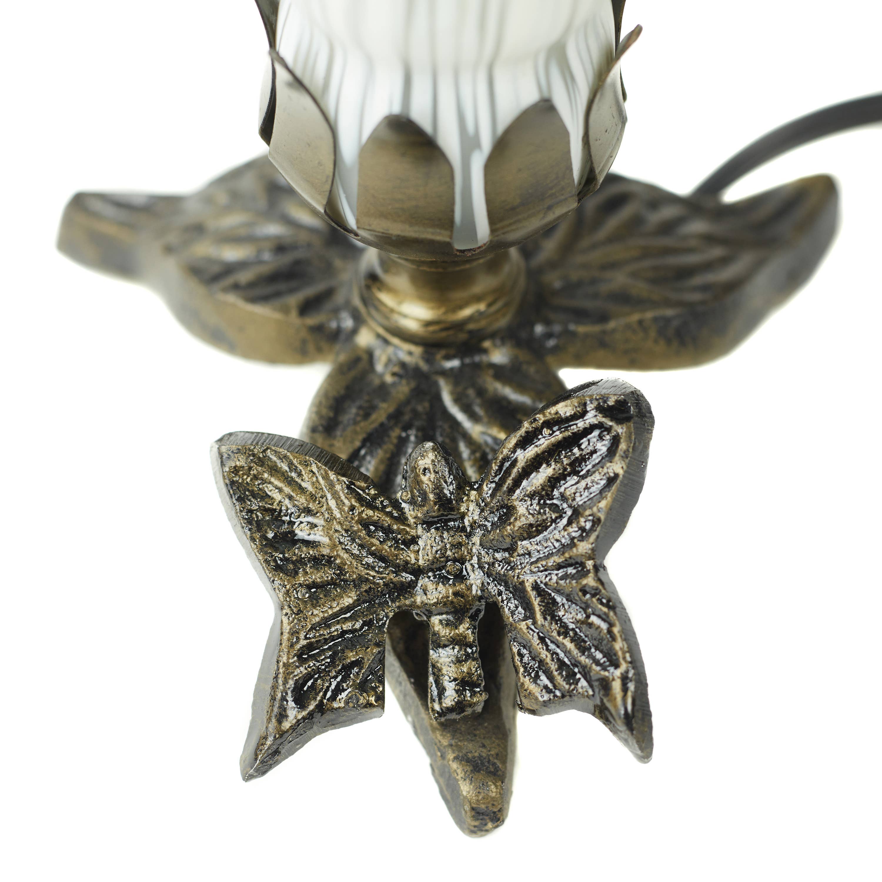 River of Goods - Wholesale Accent/Desk Lamp - 8"H White & Green Lily Glass Butterfly Accent Lamp10