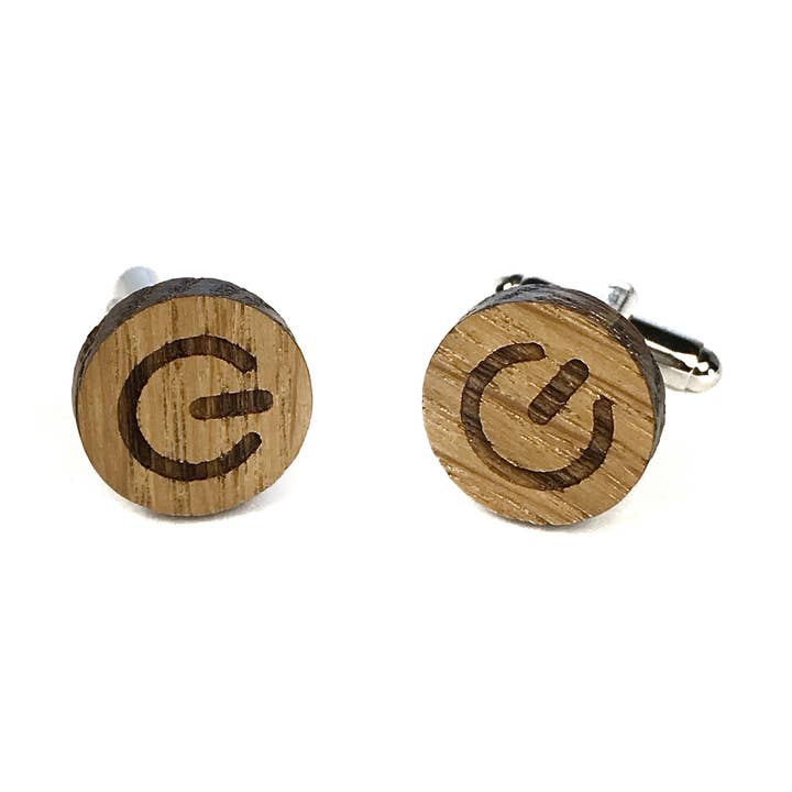 Boutons de manchette en bois motif On / Off - Start pour la vente par Sac de Noeud