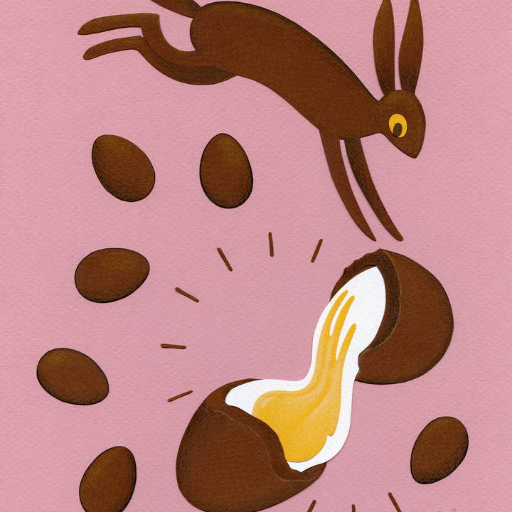 Creme Egg Hare 8x10" Art Print for wholesale by Lea Zalinskis Illustration