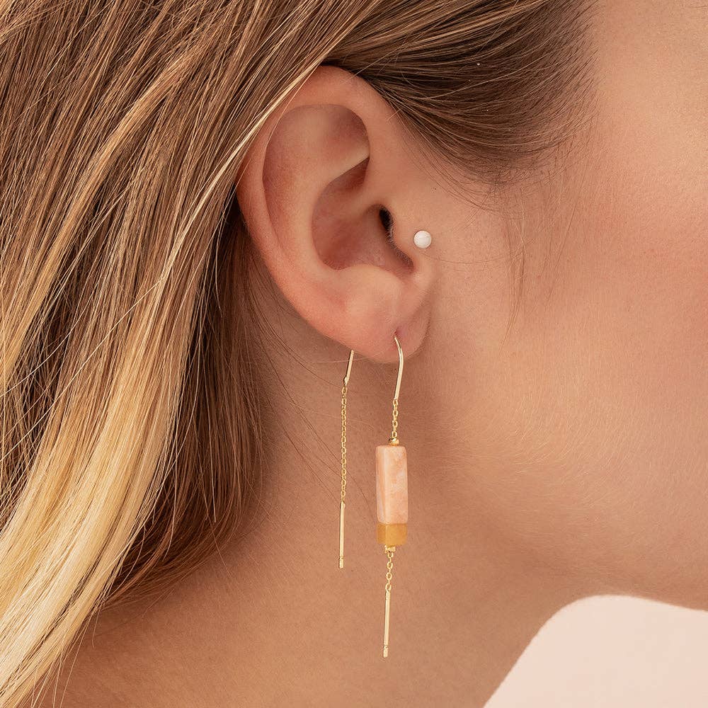 Scout Curated Wears - Wholesale Dangle Earrings - Rectangle Stone Earring - Majestic Jasper/Black/Gold2