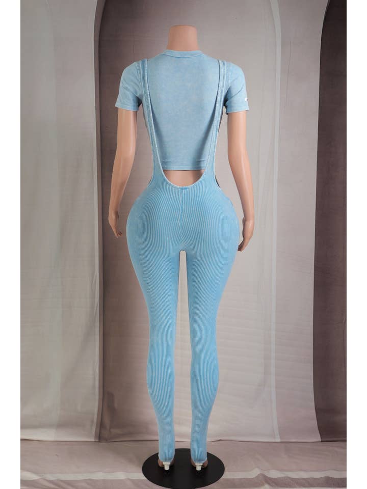 Dalia Studio - Wholesale Top & Pant Set (NOT Loungewear) - Women's - MINERAL WASH LABEL DETAIL BABY TEE & SUSPENDER SET