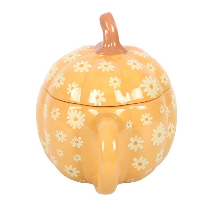 Something Different Wholesale - Wholesale Coffee Mug - Groovy Floral Pumpkin Shaped Lidded Mug3