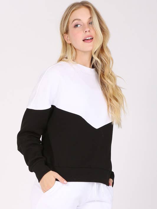 Newself Collection – wholesale Sweatshirt – Women's – Color Block Fleece Crew Neck Sweatshirt0