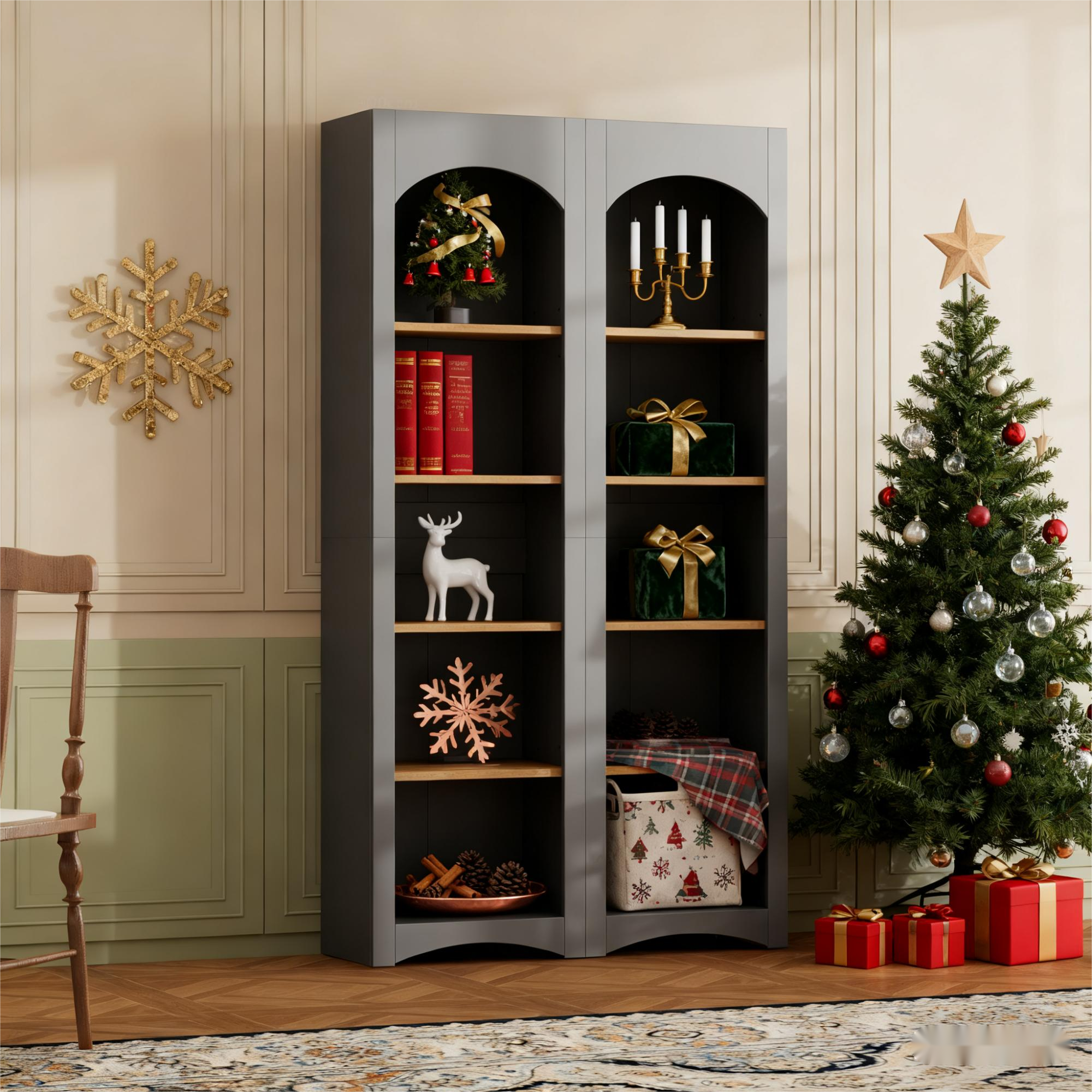 HOMYCASA DESIGN INC - Vente Bibliothèques - Ensemble de 2 bibliothèques à 5 niveaux de style rustique avec étagères réglables23