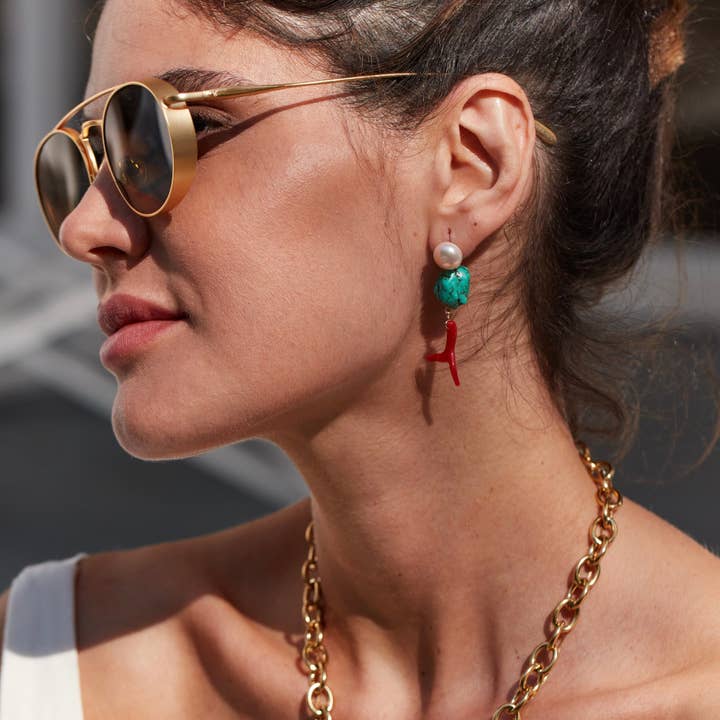 Tyla Gem & Pearl Earrings for wholesale by OIYA