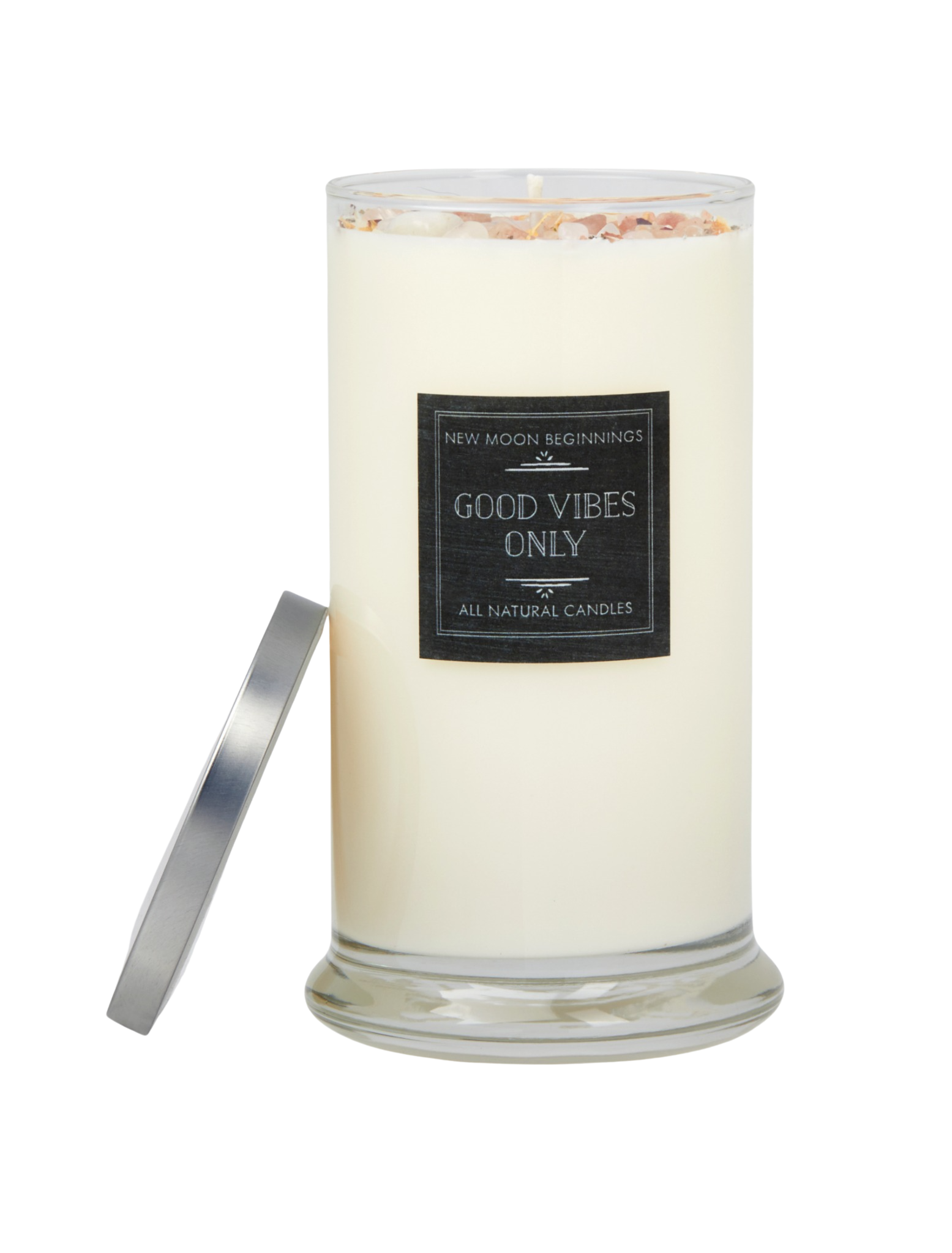 New Moon Beginnings - Wholesale Jar/Filled Candle - Good Vibes Only Candle - Herb, Flower, & Crystal Candles1