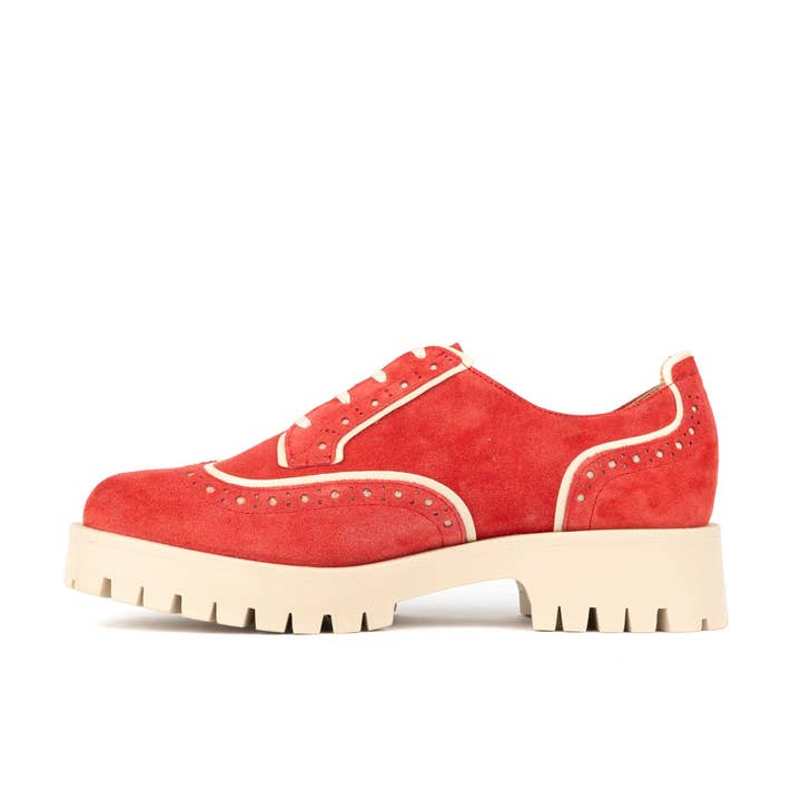 Embassy London – wholesale Brogue shoes – Women's – Artisan - Red & Cream - Women's leather lace-up shoe with brogue detailing2