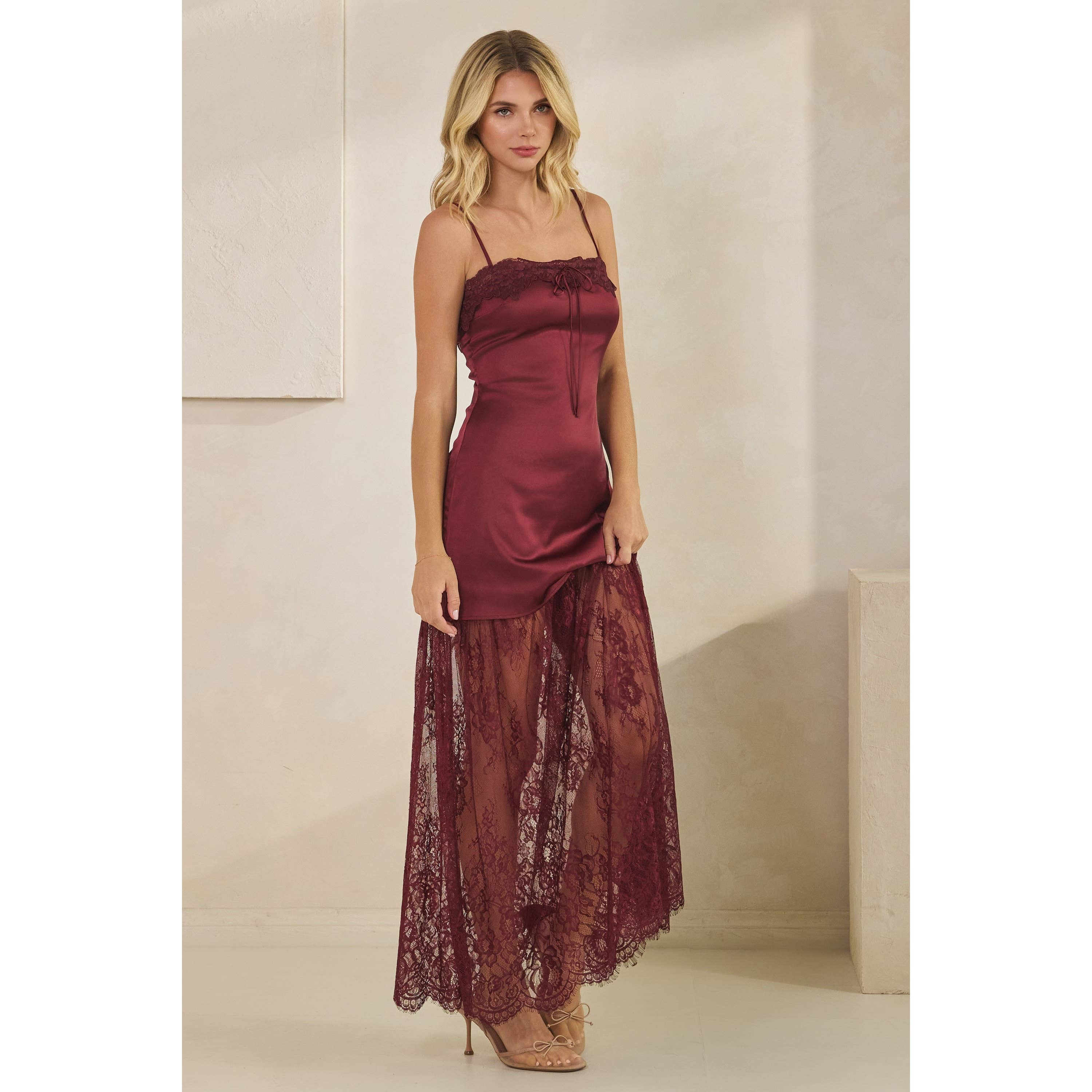 Honey Mango - Wholesale Dress - Women's - Lace Trim Satin Maxi Slip Dress24