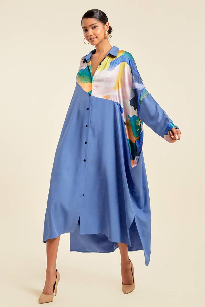 QMP Moda – wholesale Dress – Women's – PLUS - PATTERN BLOCKED SHIRT DRESS WITH POCKETS10