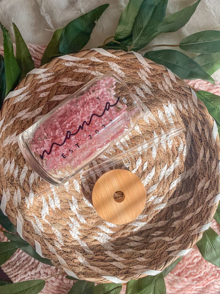 Mama Est. 2022 Aesthetic Beer Can Shaped Glass for wholesale by Lovely JEN's Designs