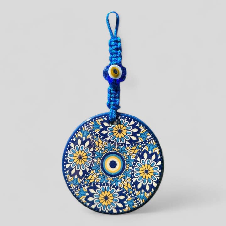 Wall Hanging Ceramic Evil Eye Nazar Boncuk Mal De Ojo, Modern Boho Style Home Decor -- Diamond Floral Mandala for wholesale by Guzel Handcrafts