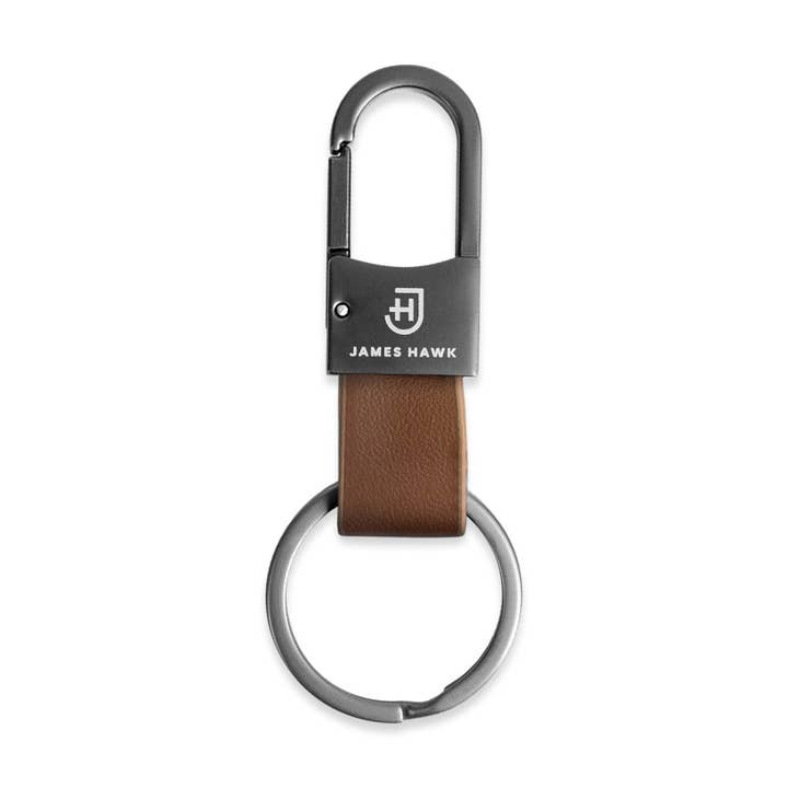 James Hawk - Vente Porte-clés – unisexe - Porte-clés en cuir naturel pour homme avec mousqueton métal gris canon2