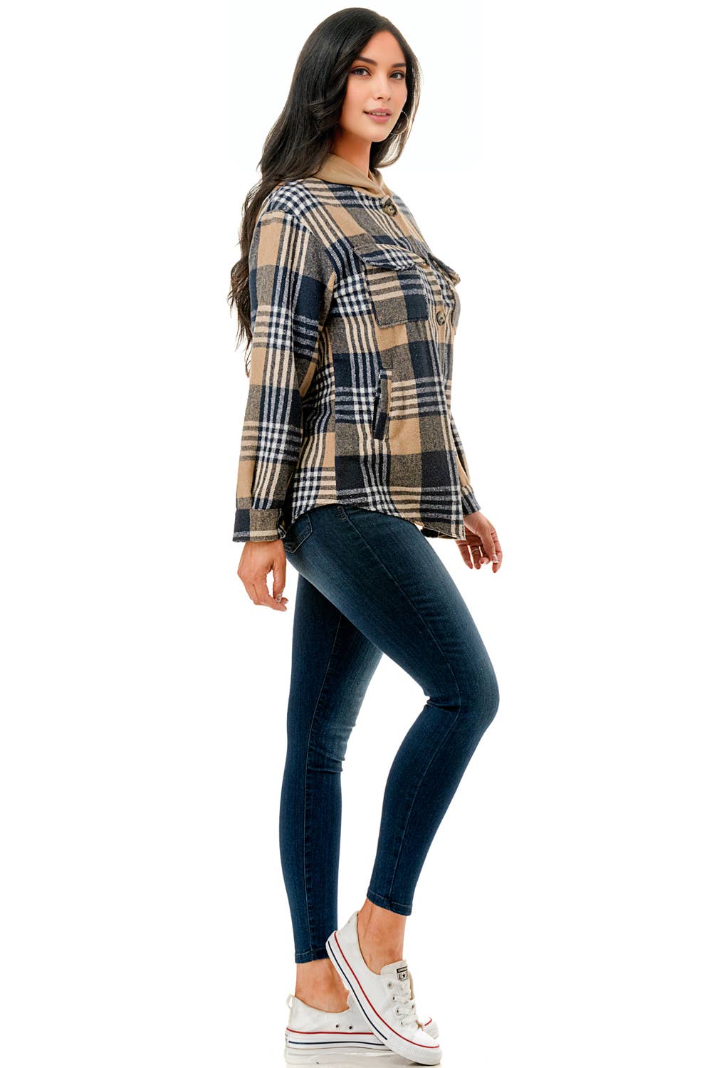 Color 5 – Casaco camiseiro – Mulher por atacado – Casaco de flanela xadrez de tamanho grande com capuz e bolsos 8