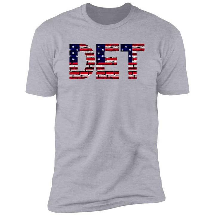 Premium-Unisex-T-Shirt mit Bricky-Schrift, US-Flagge von Detroit für den Großhandel von VivaCity Gear