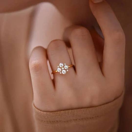 Sterling Silver Pearl Zircon Ring for wholesale by happyzzzsu