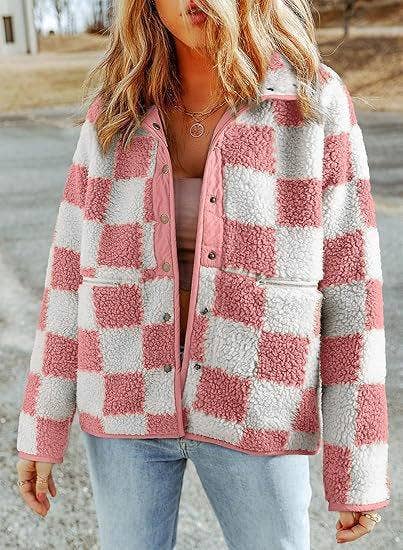 Rosa Clothing - Wholesale Jacket - Women's - Checkered fleece snap buttoned relaxed jacket9