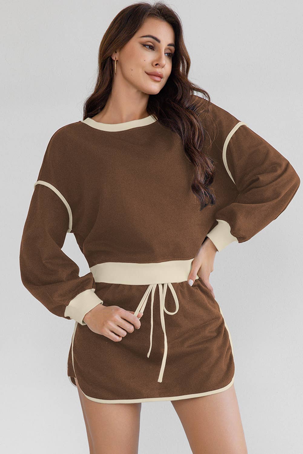 LA Society - Vente Ensemble haut et jupe - Femme - Ensemble pull ample contrasté et jupe à lacets11