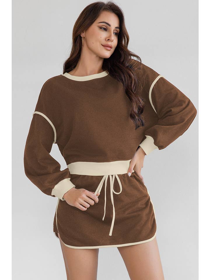 LA Society - Vente Ensemble haut et jupe - Femme - Ensemble pull ample contrasté et jupe à lacets11