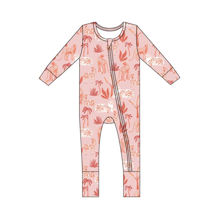 Small Ribbed Bamboo Zip Romper — Safari for wholesale by bug + bean kids