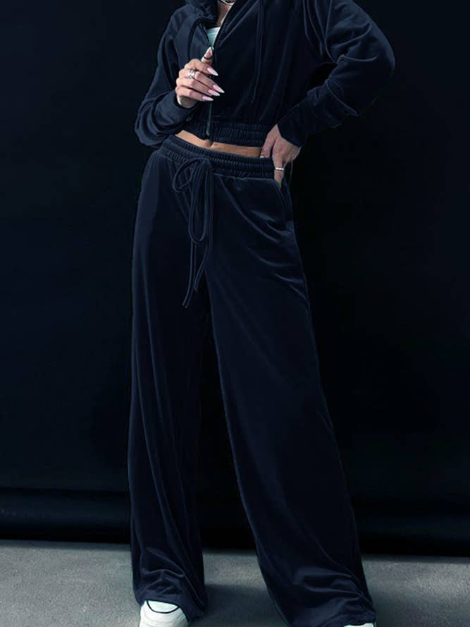 Ensemble de 2 sweatshirts et pantalons de sport à capuche en velours ZK684 pour la vente par UNISHE