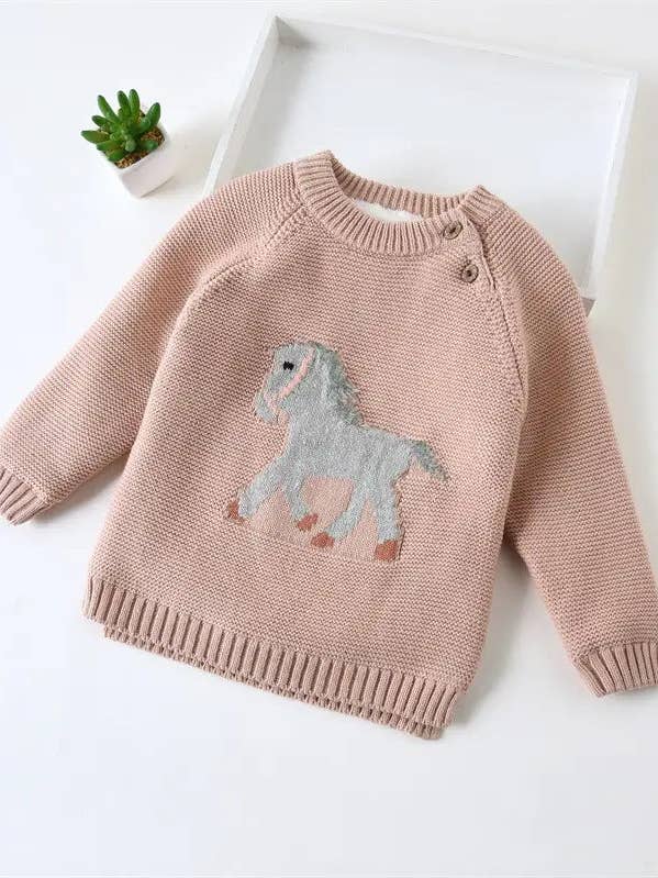 Bridle Up Hope Shop – Engroshandel Sweater - Børn – Børne Strikket Hestesweater (Lyserød)