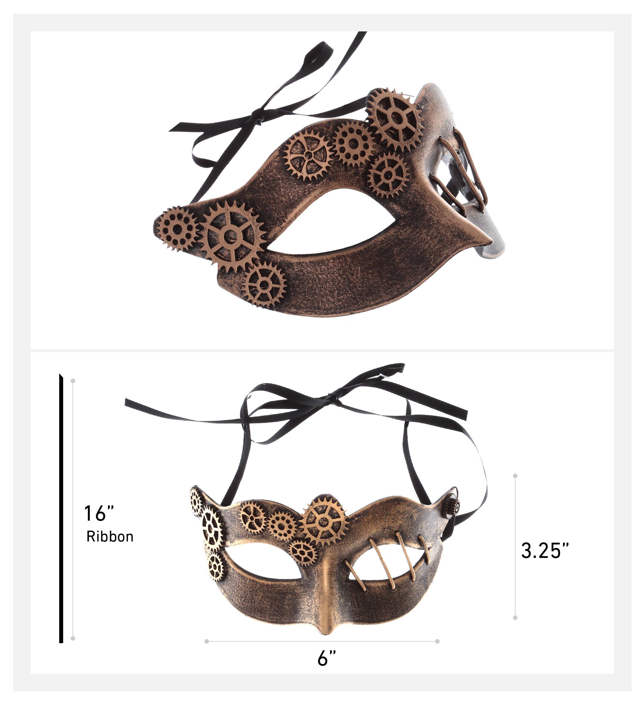 Cota Global - Wholesale Costume – Child - Steampunk - Venetian Metallic Masquerade Gears Mask - Copper2