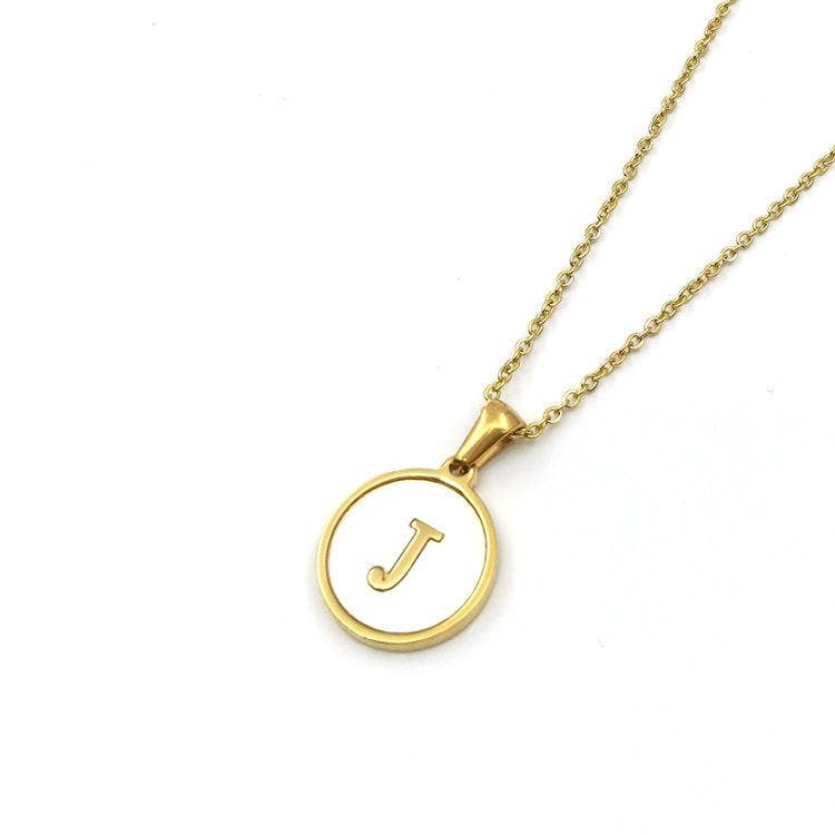 Mio Queena - Wholesale Pendant/Charm Necklace - Round 18K Gold-plated Stainless Steel 26 Letters Necklace23