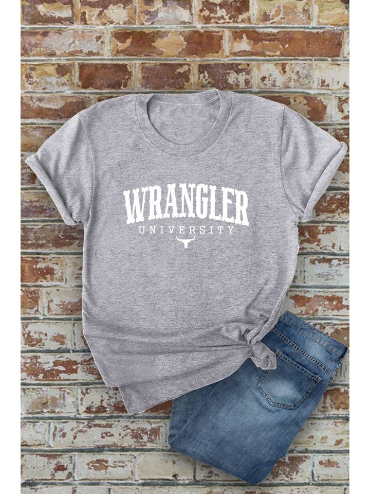 Top Avenue - Wholesale Screen Printed T-Shirt - Women's - Wrangler University, Western, Unisex Round Neck Short Sleeve T-Shirt5