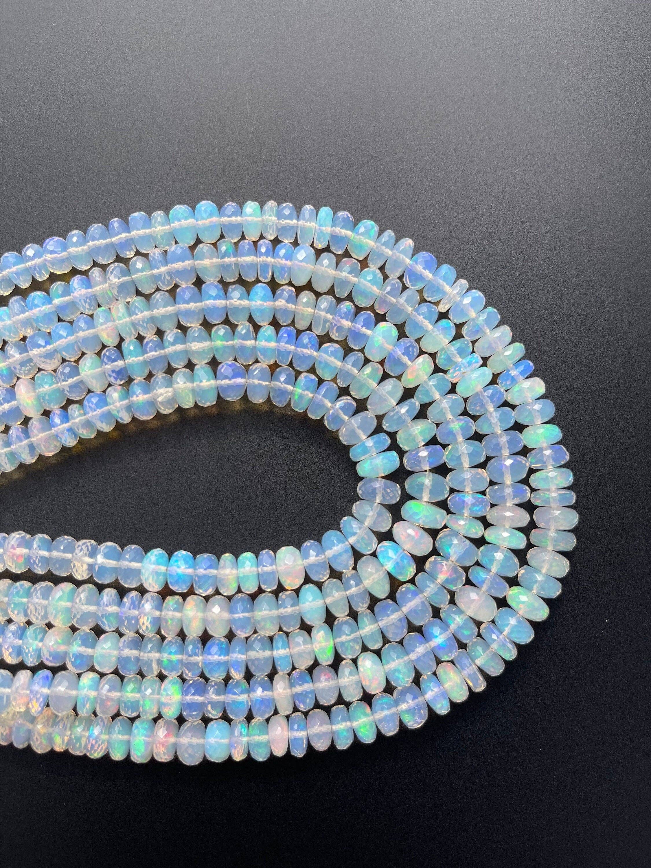 Purity Beads - Wholesale Beads - Natural Ethiopian OPAL Faceted Rondelles Beads, Graduated between 4mm to 7mm, 1 strand, AAA Quality, 100% Natural, 17 Inch Strand #opal60