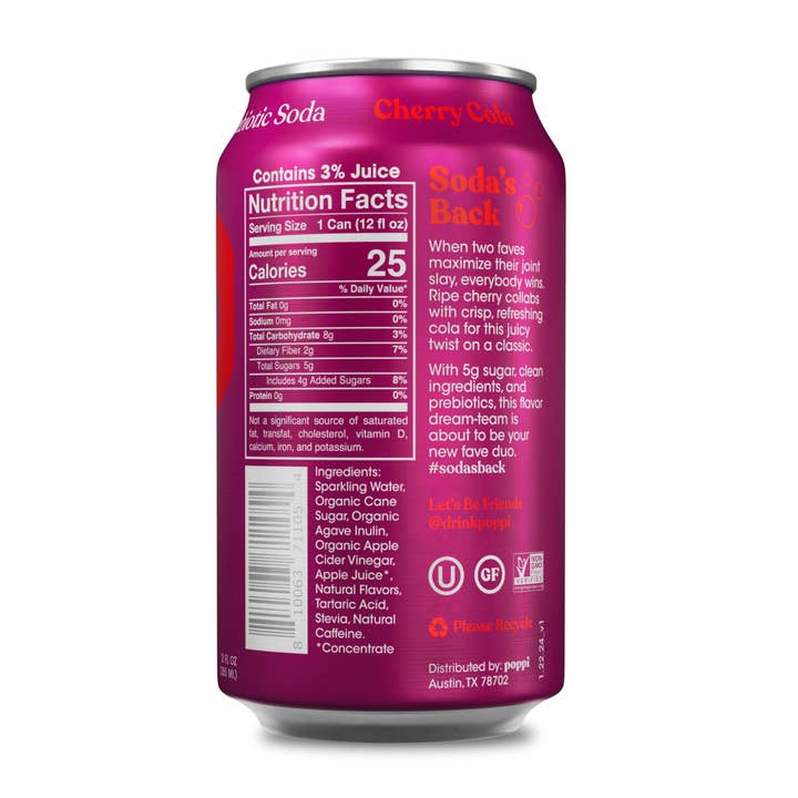 poppi - Wholesale Soda/Carbonated Drink - poppi Prebiotic Soda, Cherry Cola, 12oz