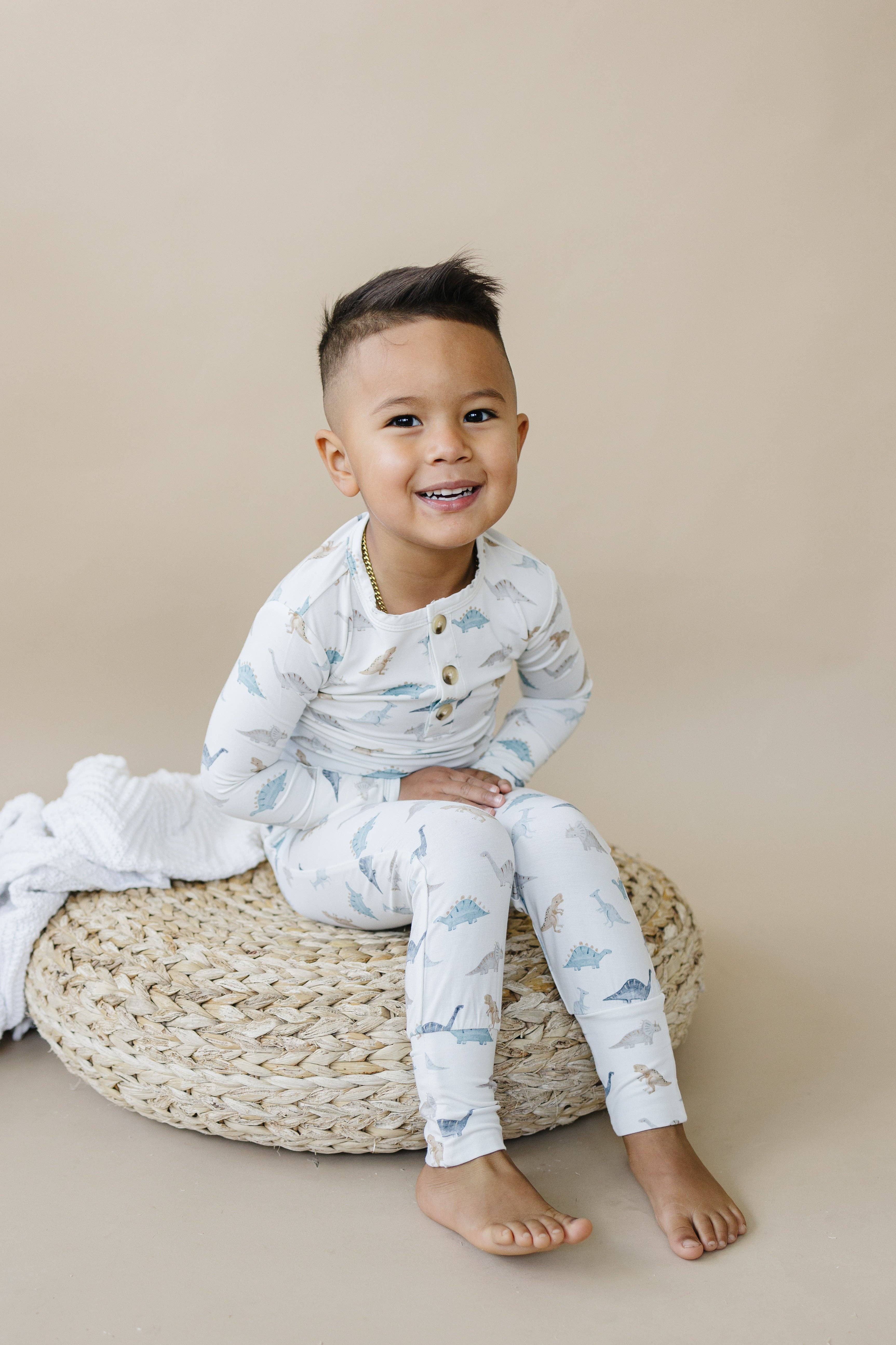 Little Joy Co. - Wholesale Sleepwear Set - Kids - Snugglesaurus 2pc Henley Bamboo Pajamas Baby Toddler Dino PJ10