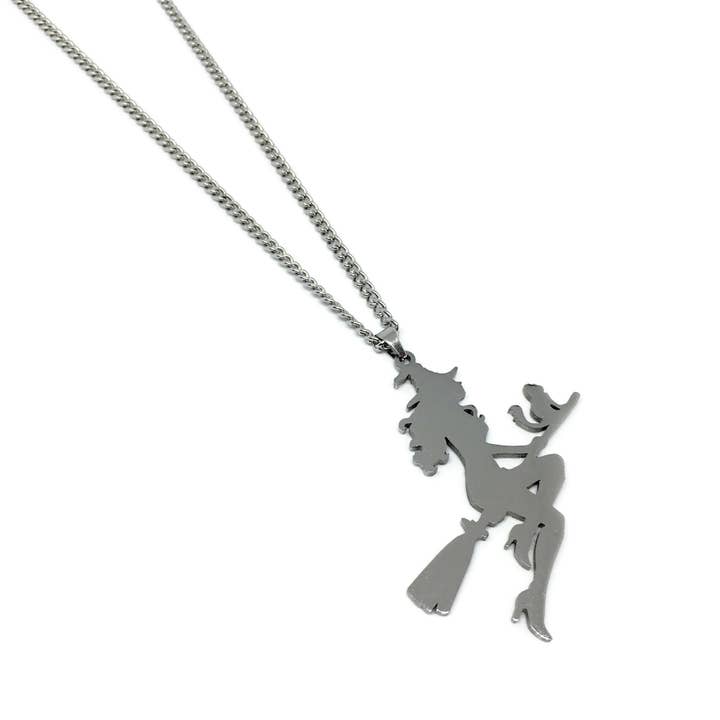 Gifts From The Crypt - Vendita all'ingrosso Collana con ciondolo/pendaglio - Collana Silhouette Scopa da Strega Halloween Wicca Gotico1