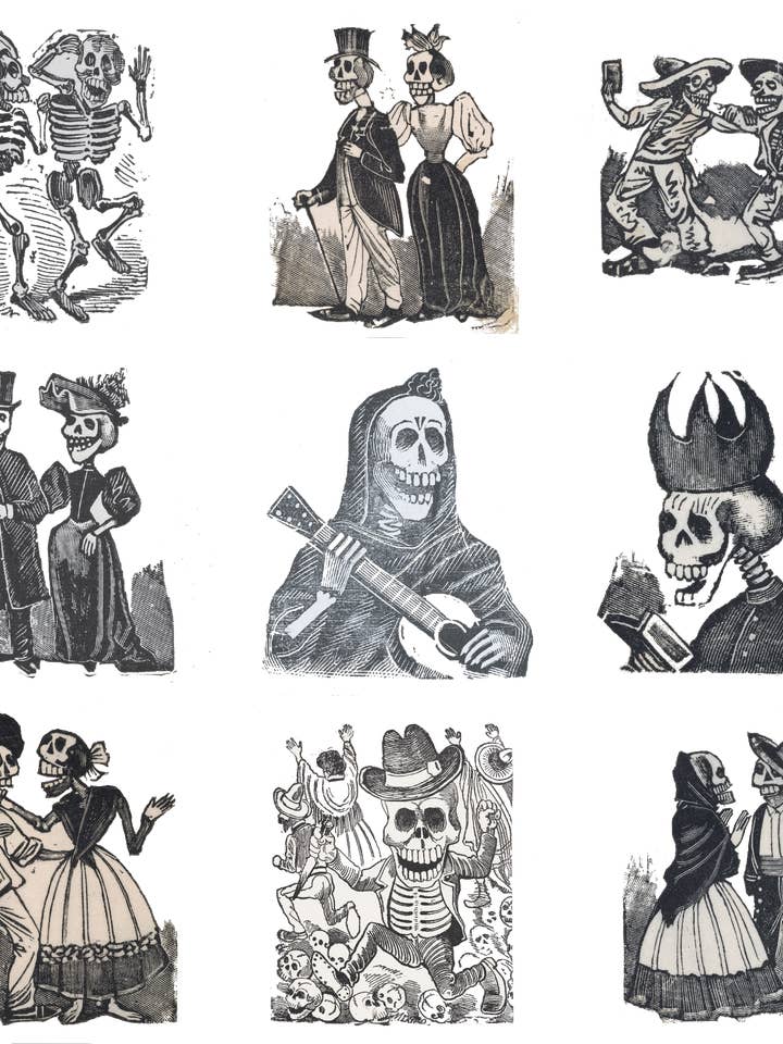 Calaveras van José Guadalupe Posada, ca. 1880- 9 magneten (set 1) voor wholesale door Flashback Shop