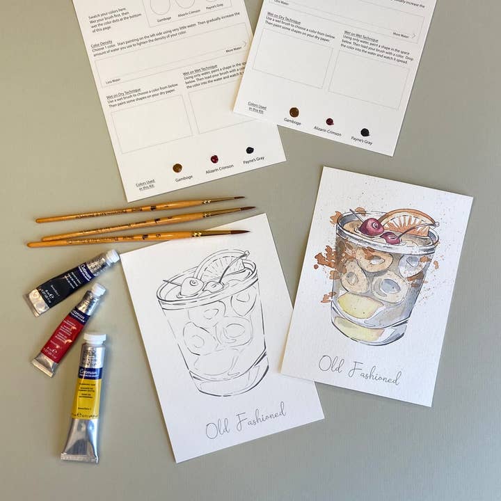 Emily Marie Watercolors - Wholesale DIY Craft Kit - Watercolor Date Night Kit: Old Fashioned Cocktail0