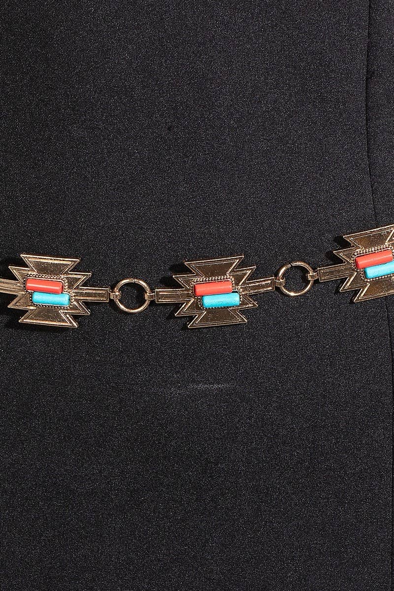 Collections by Fame Accessories - Wholesale Riem - Dames - Zuidwestelijke geometrische kettingriem1