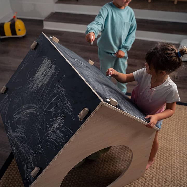 ShipItFurniture - Wholesale Wood Toy - Kids - Indoor Montessori Wooden and Waldorf Style Playhouse for Toddlers with Double Chalkboard Roof. Sturdy Play Set Structure for Children and Kids ECC Early Childhood Day Care, Preschool Playroom