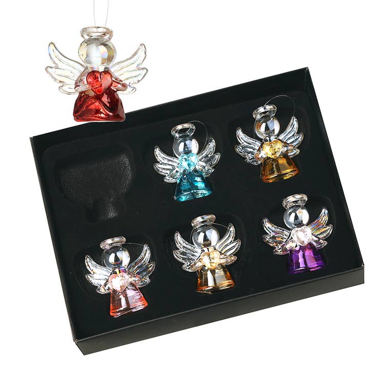 Heaven Sends - Wholesale Ornament Set - HANGING COLOURED GLASS ANGEL SET0