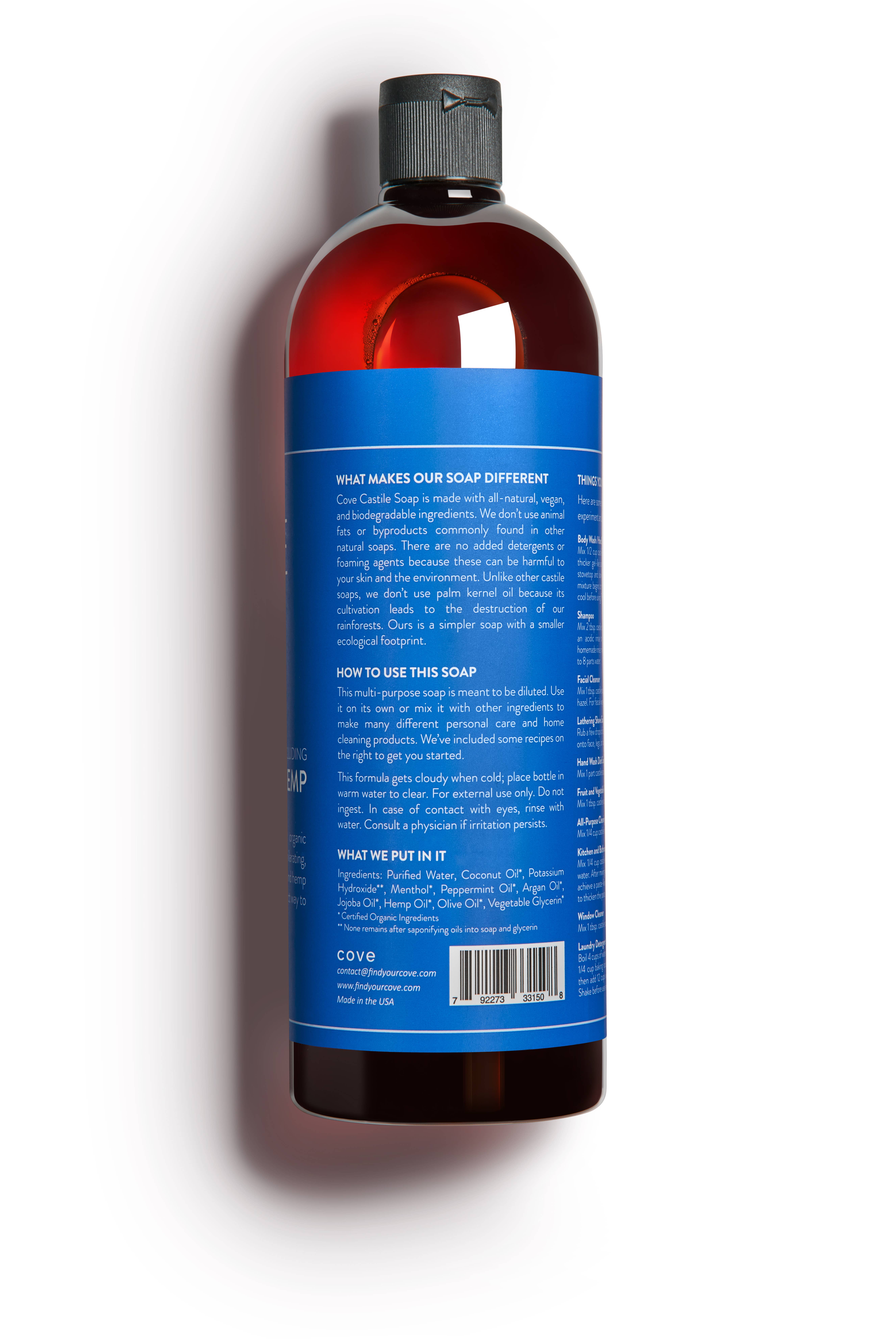 Cove – Engroshandel Kropssæbe/brusegel – Cove Castilla Sæbe 33.8 oz | Økologisk Argan, Jojoba, Hamp Seed7