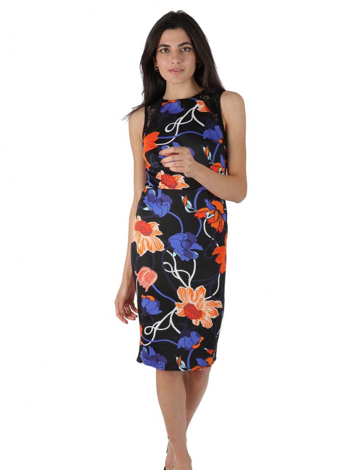 Floral Print Black Mini Dress for wholesale by Marina Kaneva