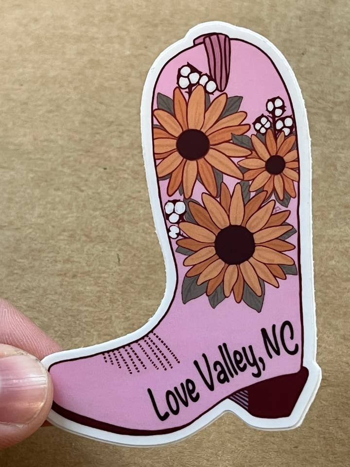 Love Valley, North Carolina Cowboy Boot Sticker for wholesale by ON THE GO Studio