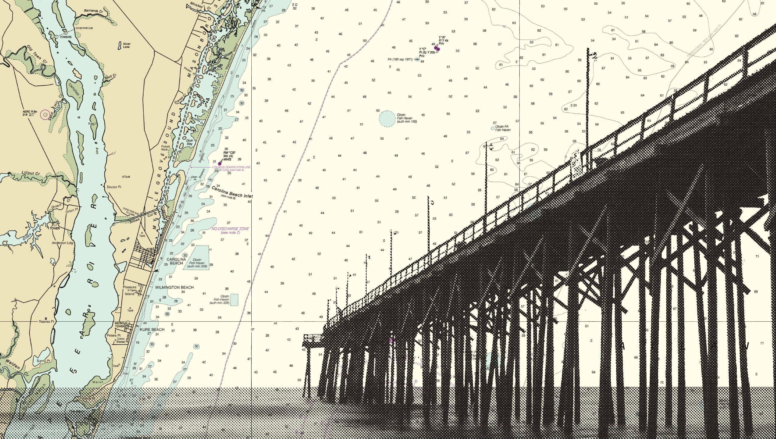 T. Shaw Designs - Vendita all'ingrosso Stampa artistica - Carolina del Nord | Stampa d'Arte del Molo di Carolina Beach su Carta NOAA1