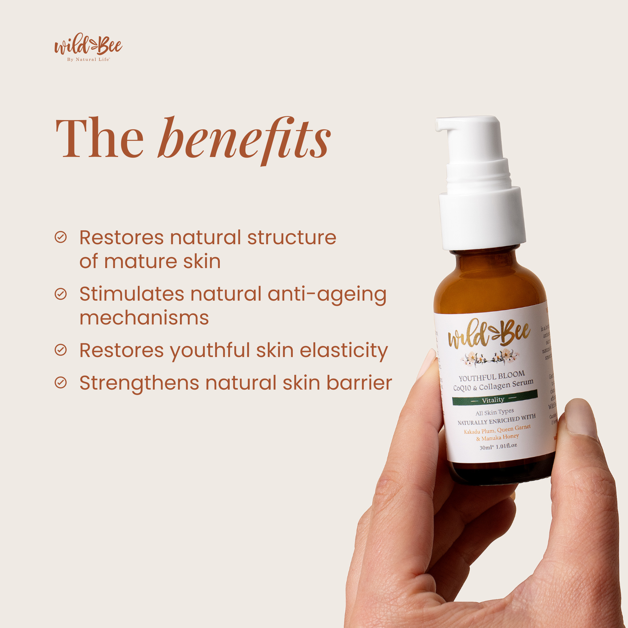Wild Bee skincare - Wholesale Facial Serum/Concentrate - Youthful Bloom - CoQ10 & Collagen Serum 30ml1
